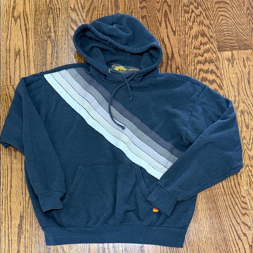 Aviator Nation Navy Hoodie with Diagonal Multi-Stripe